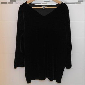DKNY Black Velvet Long Sleeve V-Neck Top